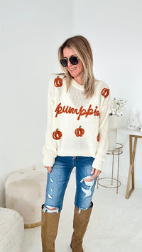 Pumpkin Sweater - Oatmeal-130 Long Sleeve Tops-BIBI-Coastal Bloom Boutique, find the trendiest versions of the popular styles and looks Located in Indialantic, FL