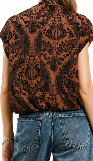Damask Velvet Sleeveless Top - Camel