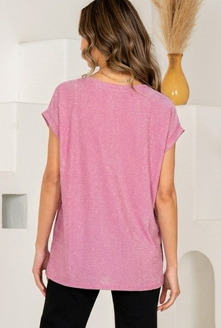 Soft Shimmer Cap Sleeve Tee - Pink