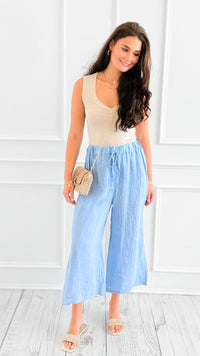 Italian Side Slit Linen Pants - Denim-170 Bottoms-Tempo-Coastal Bloom Boutique, find the trendiest versions of the popular styles and looks Located in Indialantic, FL