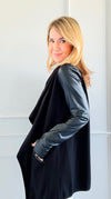 Vegan Leather Sleeve Waterfall Jacket-160 Jackets-Mono B-Coastal Bloom Boutique, find the trendiest versions of the popular styles and looks Located in Indialantic, FL