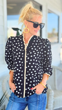 Dotting Romance Ruffle Trim Top