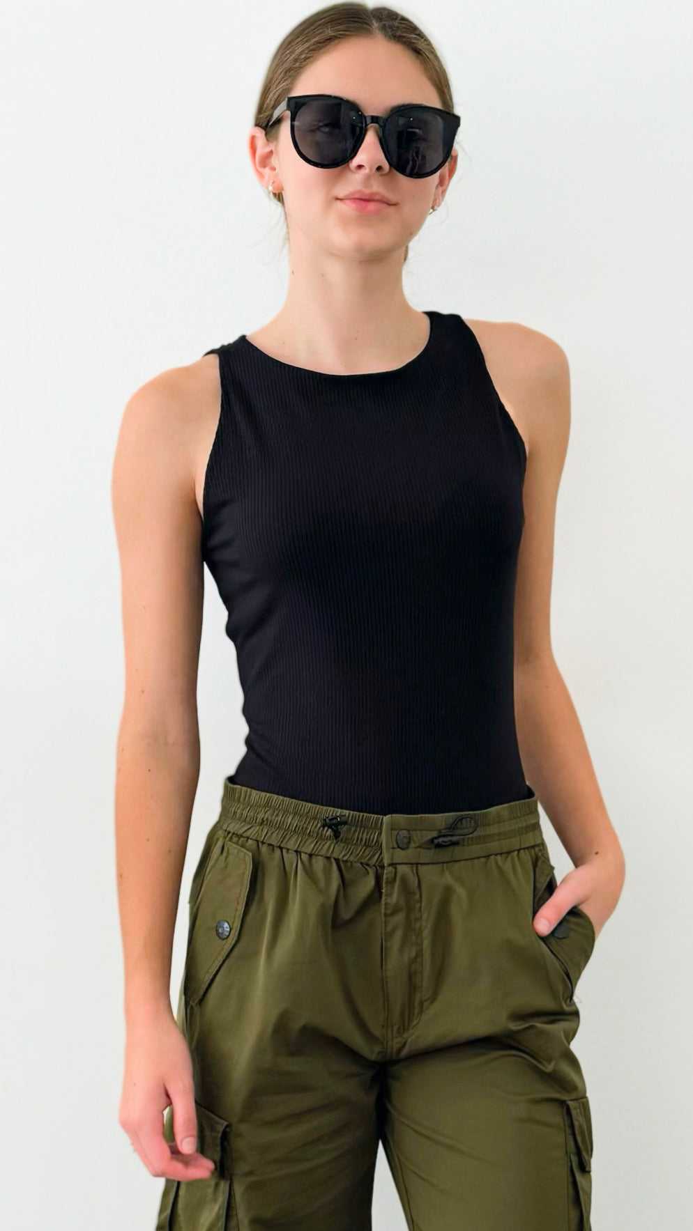 Sleeveless Double Layer Tank Bodysuit - Black-100 Sleeveless Tops-ShopIrisBasic-Coastal Bloom Boutique, find the trendiest versions of the popular styles and looks Located in Indialantic, FL