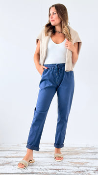 Spring Italian Jogger Pant- Denim Blue-180 Joggers-Italianissimo-Coastal Bloom Boutique, find the trendiest versions of the popular styles and looks Located in Indialantic, FL