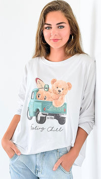 Beach Club Bear Italian Graphic Tee-110 Long Sleeve Tops-Italianissimo-Coastal Bloom Boutique, find the trendiest versions of the popular styles and looks Located in Indialantic, FL