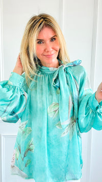 Blooming Tie Neck Button Italian Top