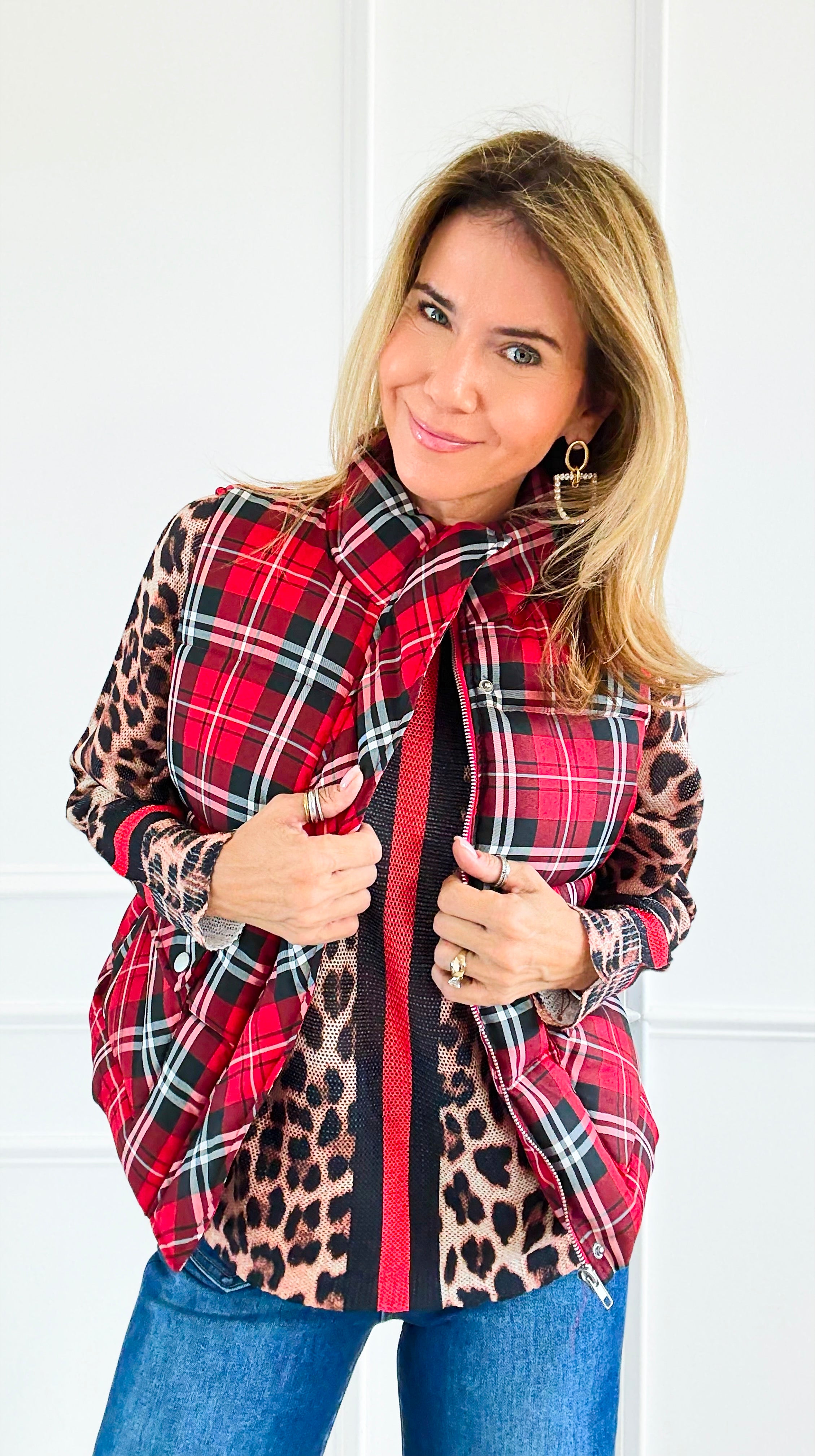 Plaid Printed Padded Vest - Red-150 Cardigans/Layers-Jodifl-Coastal Bloom Boutique, find the trendiest versions of the popular styles and looks Located in Indialantic, FL