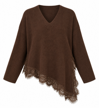Lace Border Knit Long Sleeve Top