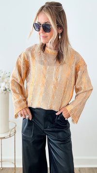 Metallic Cable Knit Relaxed Sweater - Metallic Copper-140 Sweaters-JODIFL-Coastal Bloom Boutique, find the trendiest versions of the popular styles and looks Located in Indialantic, FL