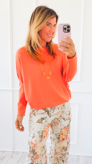 The Margo Scuba Long Sleeve Top - Tangerine