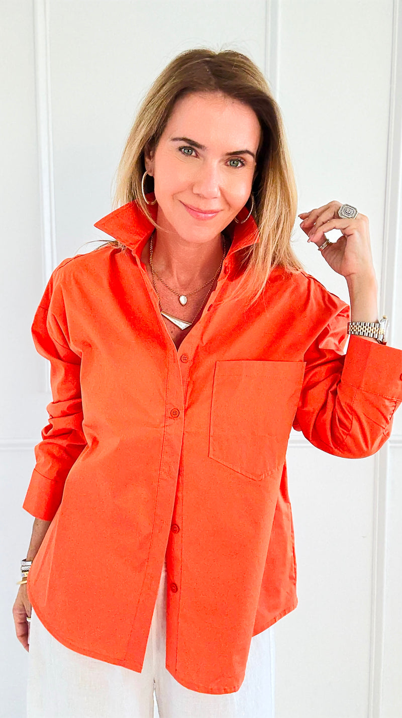 Power Move Pocket Italian Shirt- Orange-110 short Sleeve Top-IT UNIQ-Coastal Bloom Boutique, find the trendiest versions of the popular styles and looks Located in Indialantic, FL
