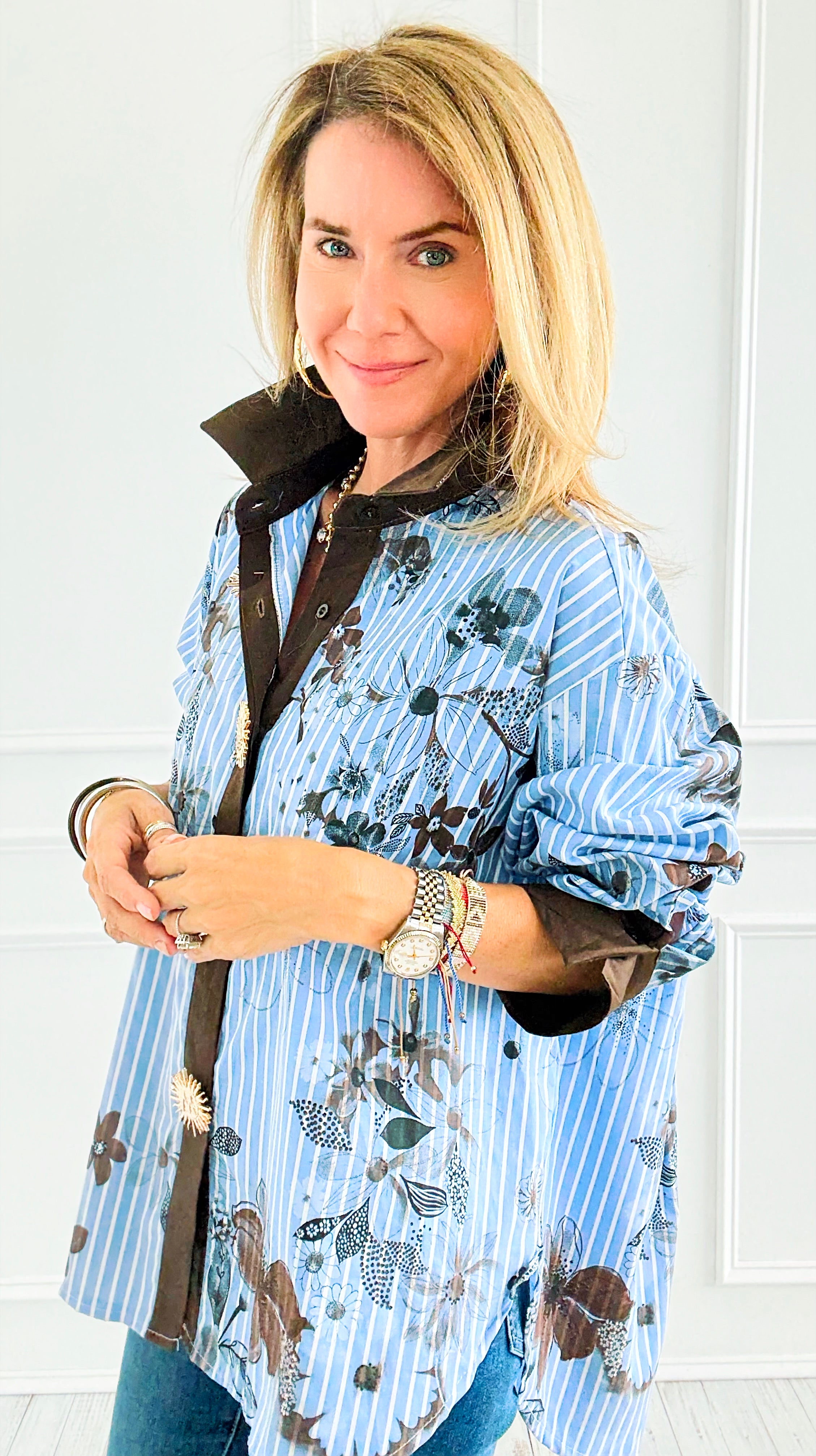 Sunlit Petals Italian Blouse-110 Long Sleeve Tops-TATTOO Z-Coastal Bloom Boutique, find the trendiest versions of the popular styles and looks Located in Indialantic, FL