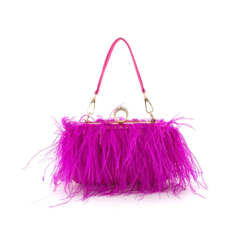 Blown Away Feather Clutch - Fuchsia-240 Bags-BC Handbags-Coastal Bloom Boutique, find the trendiest versions of the popular styles and looks Located in Indialantic, FL