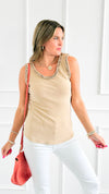 Ruffle Me Up Italian Tank Top - Camel-100 Sleeveless Tops-Italianissimo-Coastal Bloom Boutique, find the trendiest versions of the popular styles and looks Located in Indialantic, FL
