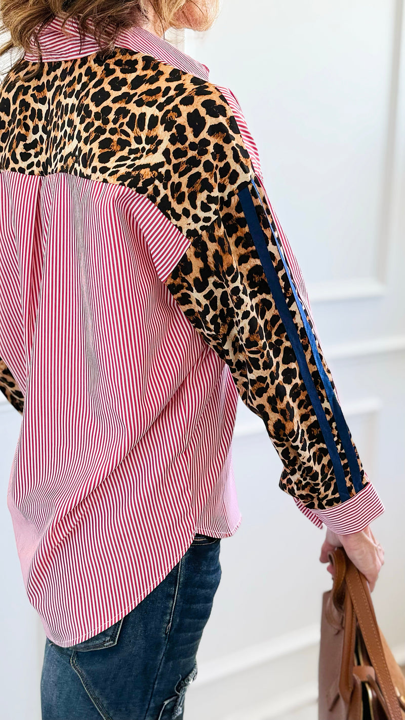 Wild Remix Button Down Top-110 Long Sleeve Tops-JODIFL-Coastal Bloom Boutique, find the trendiest versions of the popular styles and looks Located in Indialantic, FL