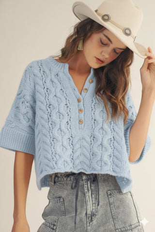 Countryside Chic Cable Knit - Light Denim