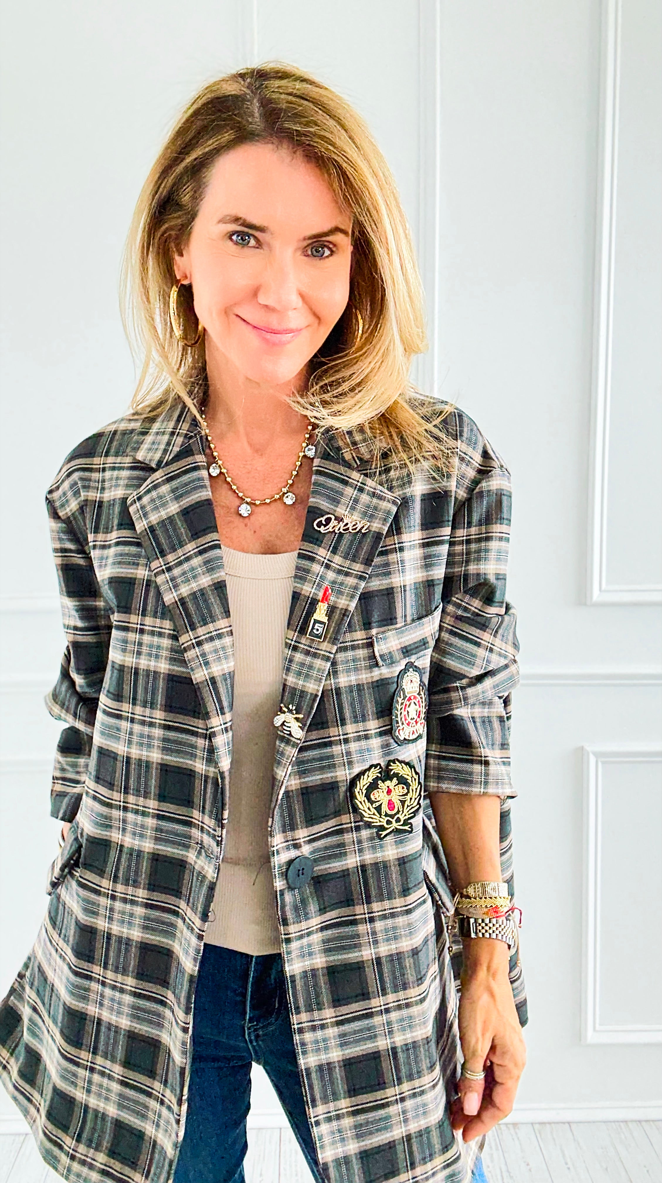 Bee Chic Italian Blazer- Gray-160 Jackets-TATTOO Z-Coastal Bloom Boutique, find the trendiest versions of the popular styles and looks Located in Indialantic, FL