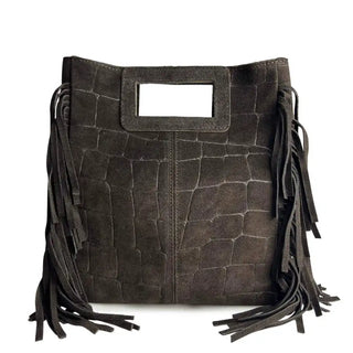 Croc Fringe Society Italian Leather Bag - Dark Brown