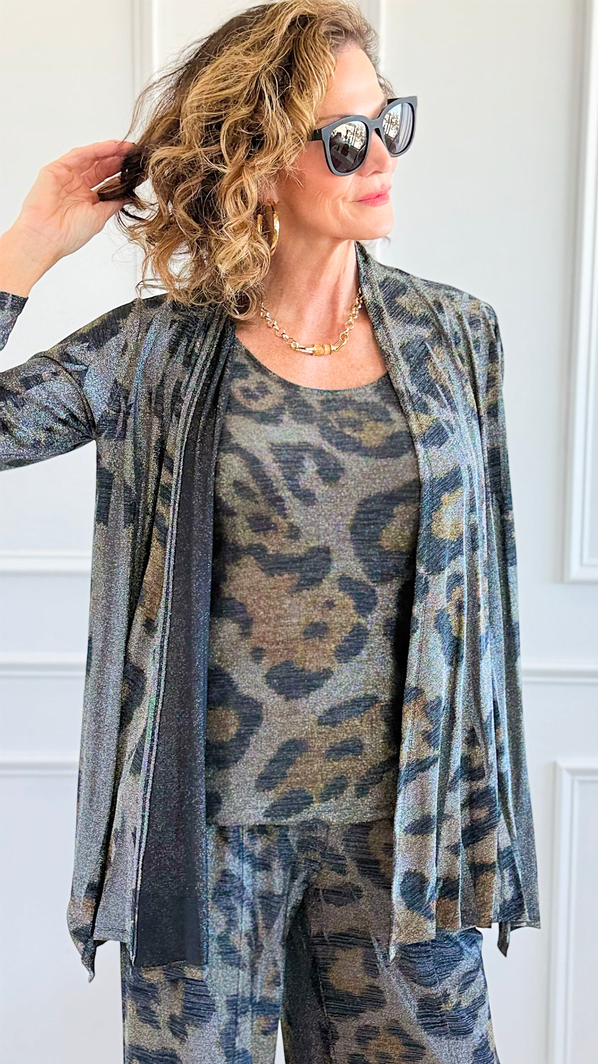 Starry Nights Printed Metallic Cardigan-Leo-150 Cardigans/Layers-Origami Fashion Inc-Coastal Bloom Boutique, find the trendiest versions of the popular styles and looks Located in Indialantic, FL