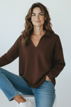 Everyday Luxe V-Neck - Coffe-110 Long Sleeve Tops-YELETE-Coastal Bloom Boutique, find the trendiest versions of the popular styles and looks Located in Indialantic, FL
