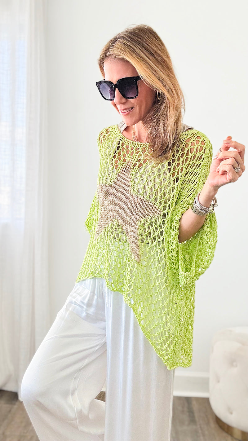 Shining Star Italian Chain Sweater - Lime-140 Sweaters-Italianissimo-Coastal Bloom Boutique, find the trendiest versions of the popular styles and looks Located in Indialantic, FL