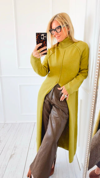 Elegant Long Split Italian Sweater - Chamomile