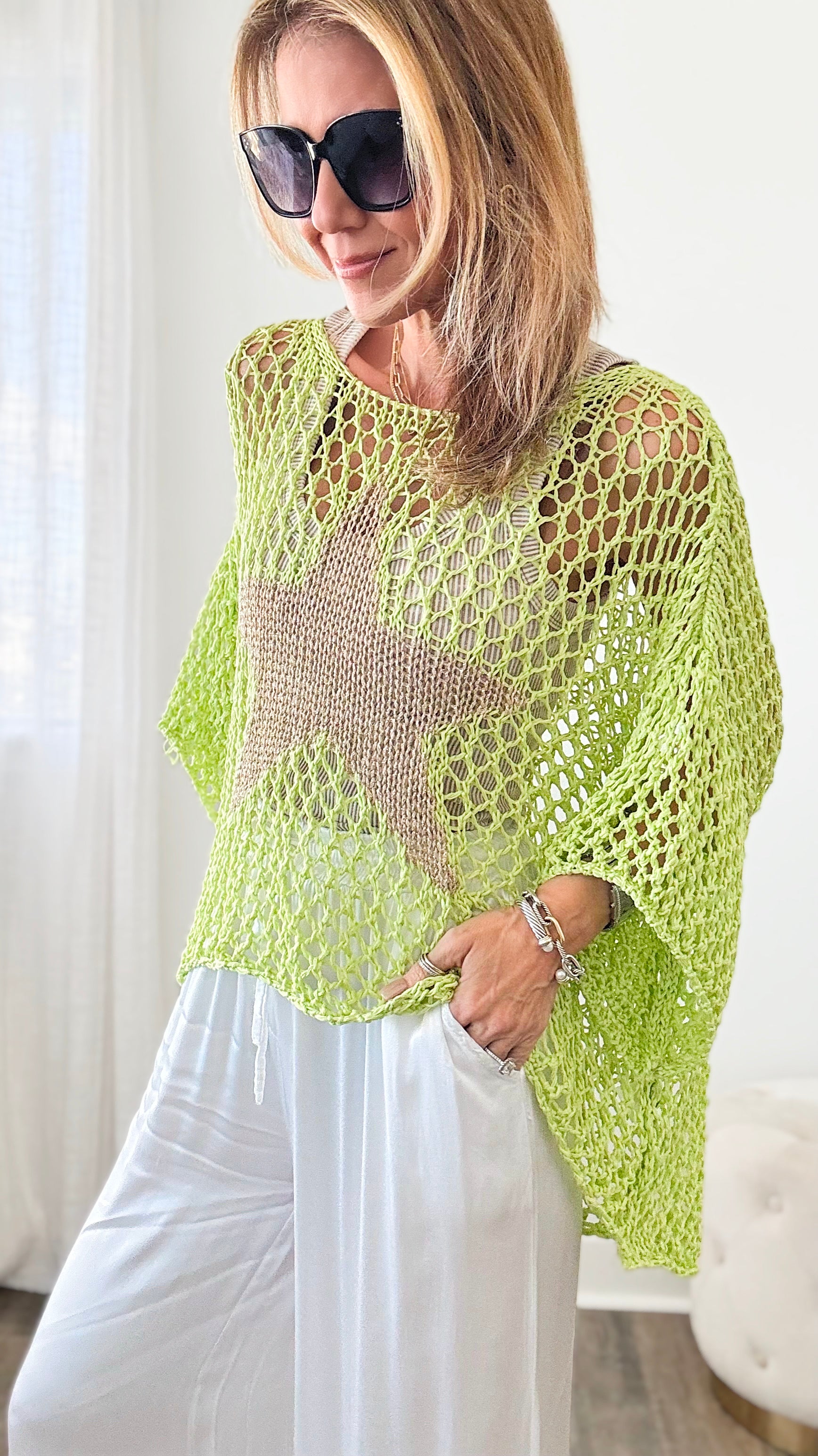Shining Star Italian Chain Sweater - Lime-140 Sweaters-Germany-Coastal Bloom Boutique, find the trendiest versions of the popular styles and looks Located in Indialantic, FL