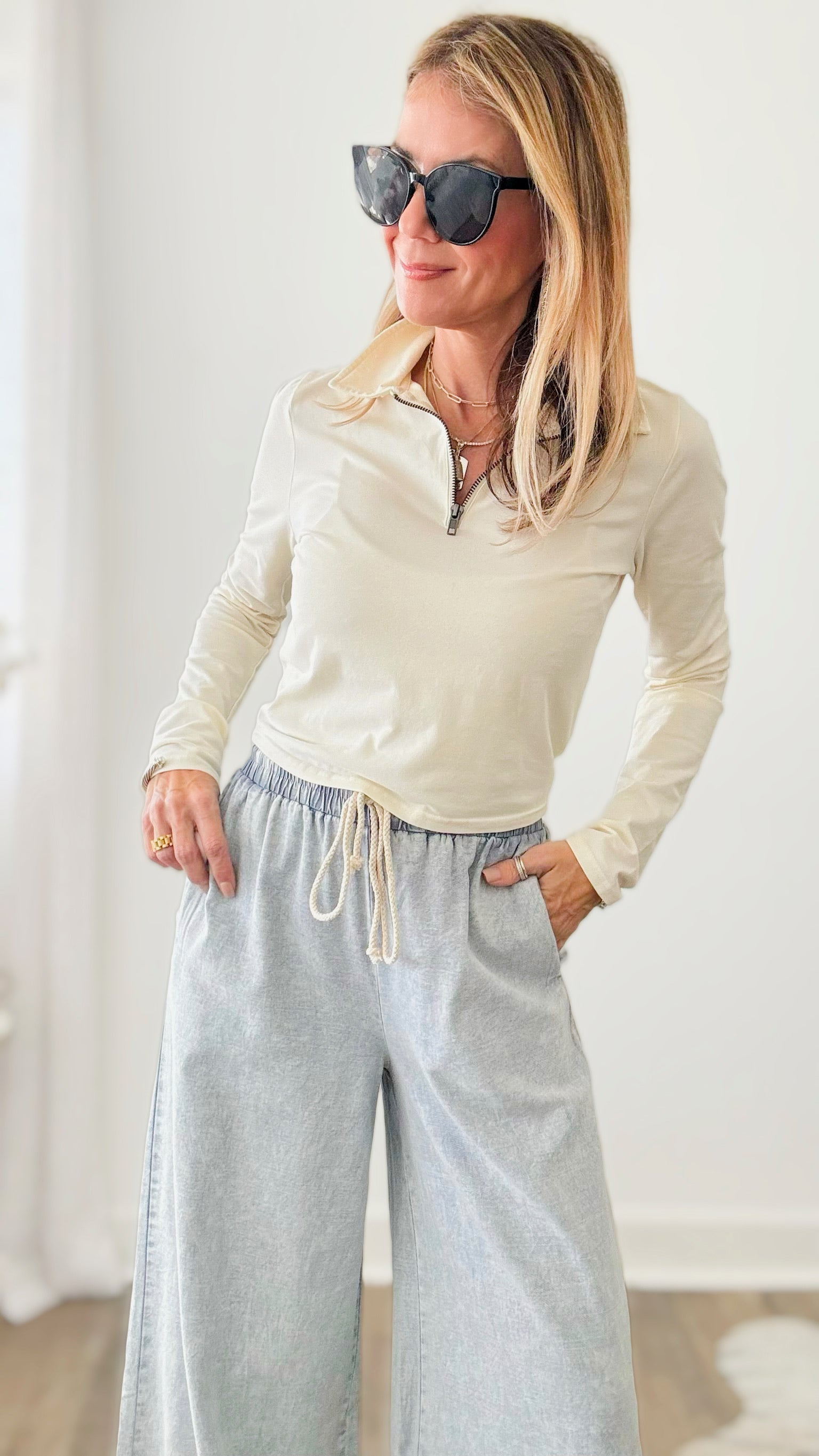 Cloudy Day Washed Wide Leg Pants - Chambray-170 Bottoms-ee:some-Coastal Bloom Boutique, find the trendiest versions of the popular styles and looks Located in Indialantic, FL