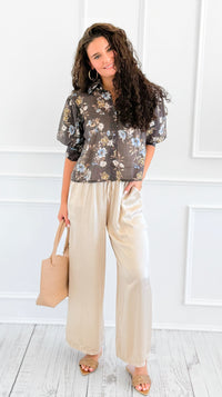 Botanical Romance Puff Sleeve Italian Button Down Top-110 short Sleeve Top-AZUL MONACO-Coastal Bloom Boutique, find the trendiest versions of the popular styles and looks Located in Indialantic, FL
