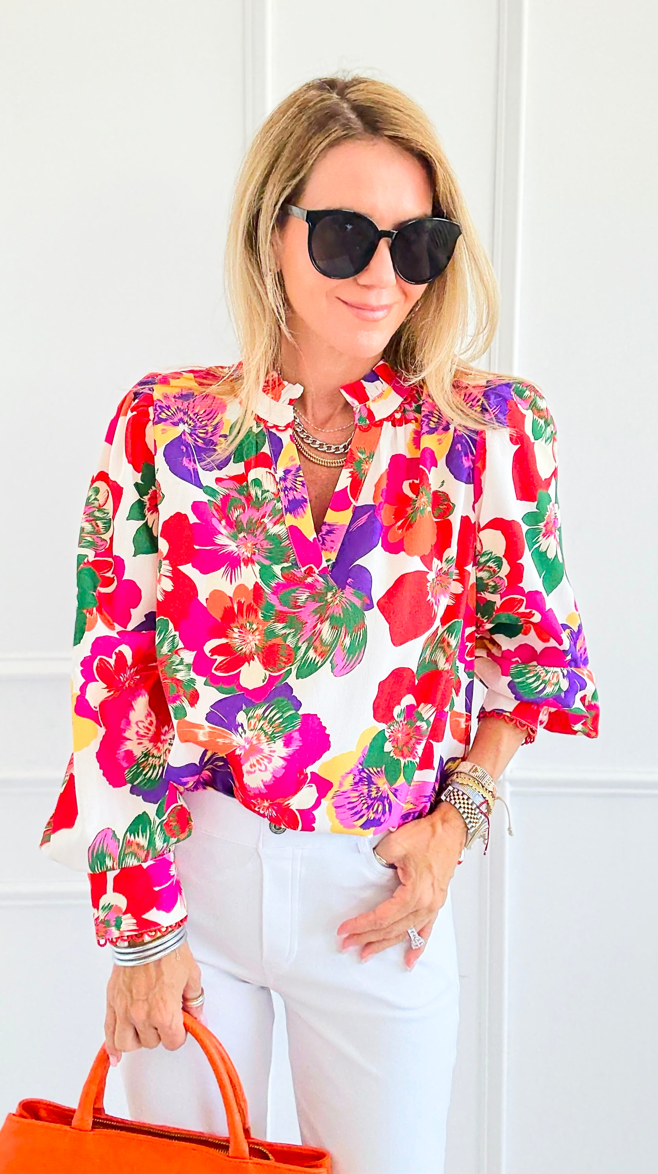 Palette Bloom Long Sleeve Blouse-110 Long Sleeve Tops-JODIFL-Coastal Bloom Boutique, find the trendiest versions of the popular styles and looks Located in Indialantic, FL