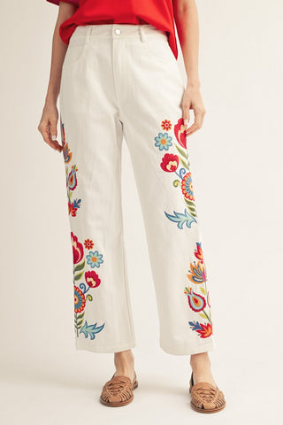 Floral Embroidered Pants