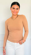 Second Skin Long Sleeve Top - Cream Coffee-130 Long Sleeve Tops-YELETE-Coastal Bloom Boutique, find the trendiest versions of the popular styles and looks Located in Indialantic, FL