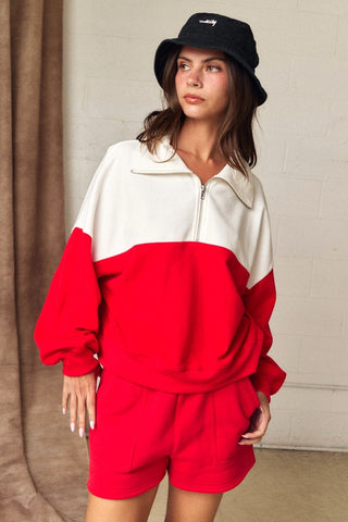 Color Block Quarter Zip Top