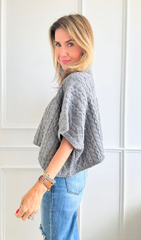 Turtle Neck Cable Knit Sweater - Grey-140 Sweaters-LALAVON-Coastal Bloom Boutique, find the trendiest versions of the popular styles and looks Located in Indialantic, FL