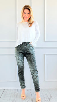 Wish List Animal Print Italian Joggers- Olive-180 Joggers-Italianissimo-Coastal Bloom Boutique, find the trendiest versions of the popular styles and looks Located in Indialantic, FL