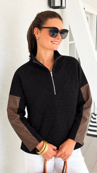 Sierra Quilted Half-Zip Pullover - Black