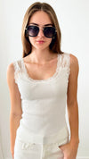 Lace Ribbed Italian Cami - White-100 Sleeveless Tops-Germany-Coastal Bloom Boutique, find the trendiest versions of the popular styles and looks Located in Indialantic, FL