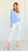 Heart Patch Italian Denim Pant- White-pants-Italianissimo-Coastal Bloom Boutique, find the trendiest versions of the popular styles and looks Located in Indialantic, FL