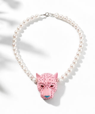 Leopard Pearl Necklace - Pink