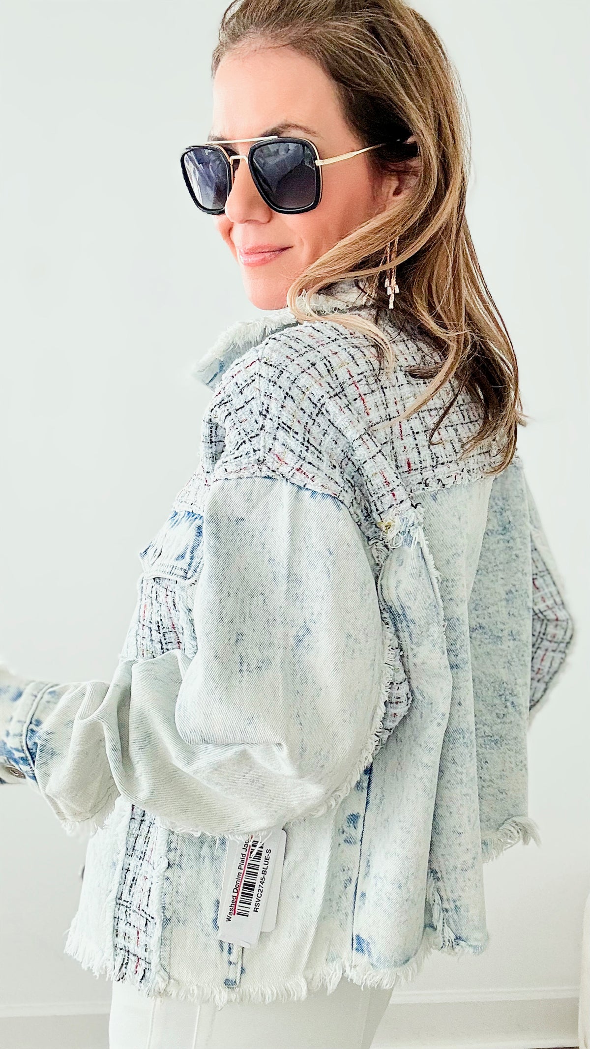 Edgy Tweed & Acid Wash Denim Jacket-160 Jackets-Rousseau-Coastal Bloom Boutique, find the trendiest versions of the popular styles and looks Located in Indialantic, FL