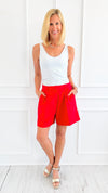 Refined Lines Pleated Shorts - Red-170 Bottoms-HYFVE-Coastal Bloom Boutique, find the trendiest versions of the popular styles and looks Located in Indialantic, FL