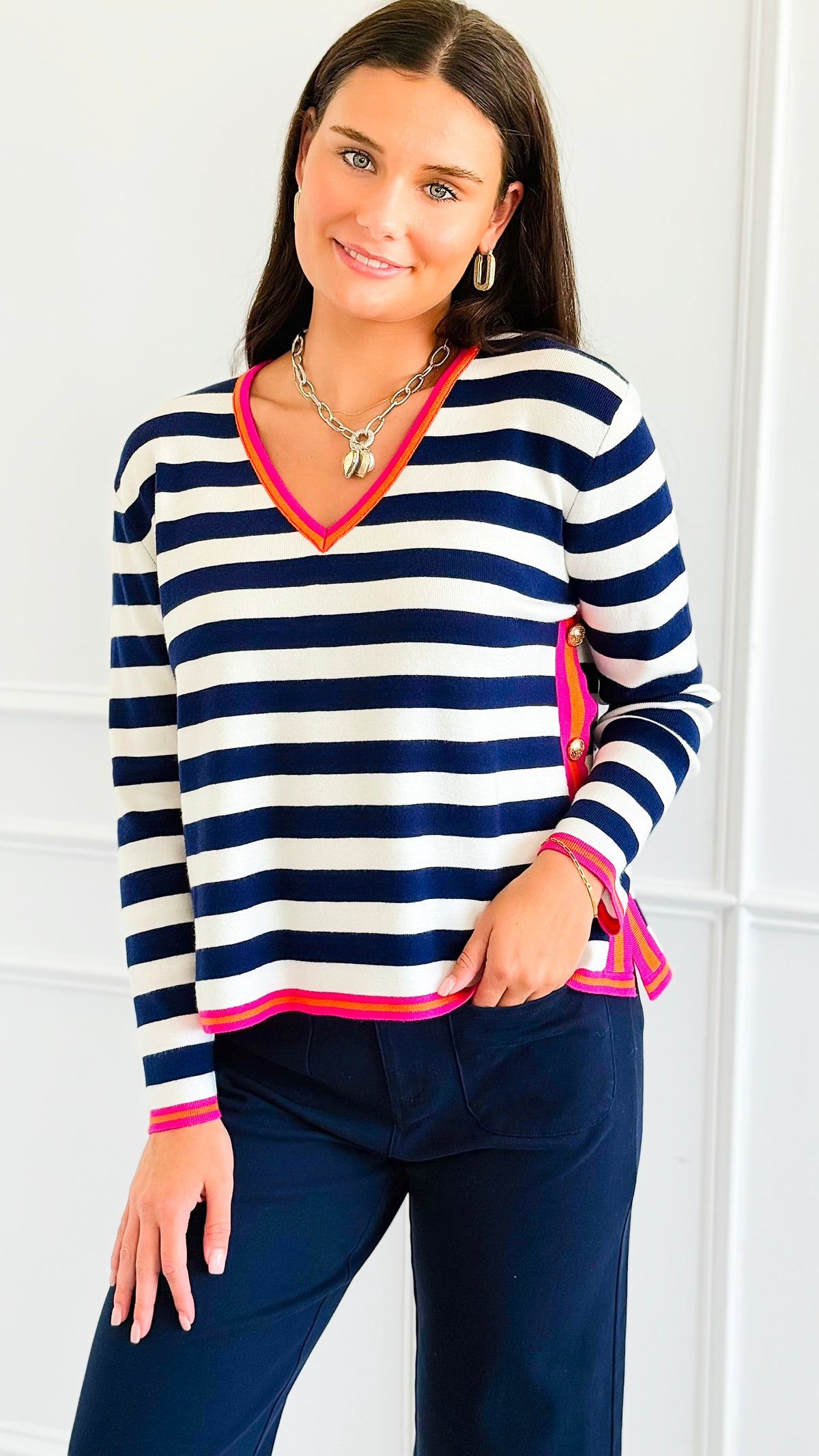 Side Line Spark Button Knit Top-130 Long Sleeve Tops-BIBI-Coastal Bloom Boutique, find the trendiest versions of the popular styles and looks Located in Indialantic, FL