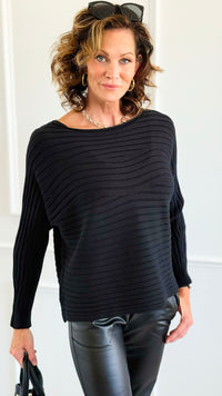 Wavy Lines Italian Pullover- Black-140 Sweaters-Aute-Coastal Bloom Boutique, find the trendiest versions of the popular styles and looks Located in Indialantic, FL