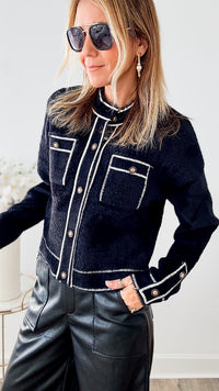 Sophisticated Classic Cropped Coat - Black-160 Jackets-Beulah Style-Coastal Bloom Boutique, find the trendiest versions of the popular styles and looks Located in Indialantic, FL