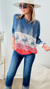 Italian St Tropez Holiday Moose Sweater-140 Sweaters-Germany-Coastal Bloom Boutique, find the trendiest versions of the popular styles and looks Located in Indialantic, FL