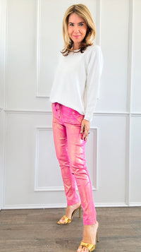 Shine-On Glistening Italian Joggers - Fuchsia/Gold-pants-Italianissimo-Coastal Bloom Boutique, find the trendiest versions of the popular styles and looks Located in Indialantic, FL