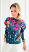 Floral Print Ribbed Knit Sweater-140 Sweaters-THML-Coastal Bloom Boutique, find the trendiest versions of the popular styles and looks Located in Indialantic, FL