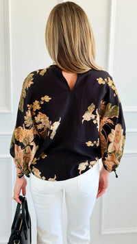 Golden Bloom Puff Sleeve Top-110 short Sleeve Top-ENTRO-Coastal Bloom Boutique, find the trendiest versions of the popular styles and looks Located in Indialantic, FL