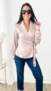 Charm Me Satin Blouse - Ecru-130 Long Sleeve Tops-HYFVE-Coastal Bloom Boutique, find the trendiest versions of the popular styles and looks Located in Indialantic, FL