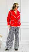 Blanket Stitch Elegance Jacket - Red-160 Jackets-IRIS-Coastal Bloom Boutique, find the trendiest versions of the popular styles and looks Located in Indialantic, FL